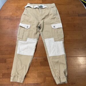 Bershka Women's Cargo Pants Size 4 Tan/Khaki 100% Cotton Cinched